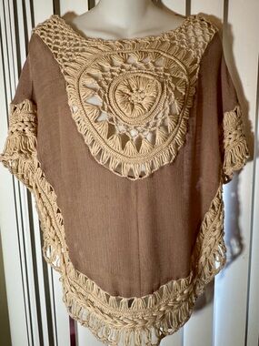 mittoshop Brown Tunic with Cream Crochet Accents